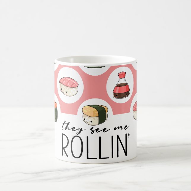 Sie sehen Me Rollin' Kawaii Fun Sushi Rolls & Dots Kaffeetasse (Mittel)