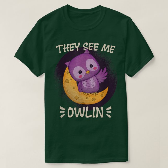 Sie sehen mich Owlin bei nächtlicher Tierschüssel T-Shirt (Design vorne)