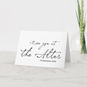 Sie sehen sich am Altar Braut Bräutigam Hochzeitst Karte