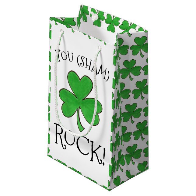 Sie (Sham) Rock Green Kleeblatt Clover Glückwunsch Kleine Geschenktüte (Vorderseite Schrägansicht)