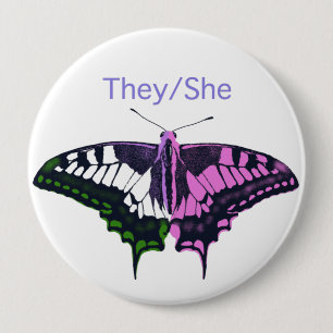 Sie/sie Frack-Schmetterling ohne Binärflagge Button