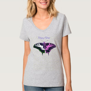 Sie/sie Frack-Schmetterling ohne Binärflagge T-Shirt