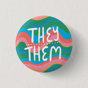 Sie/sie Pronomen farbenfroher Handbrief Grün rosa Button