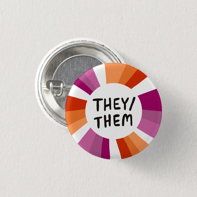 Sie/sie Pronos farbenfrohe Circle Lesbian Pride Button (Vorne & Hinten)