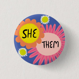 SIE / SIE Pronouns Blume Stolz Handschrift Button