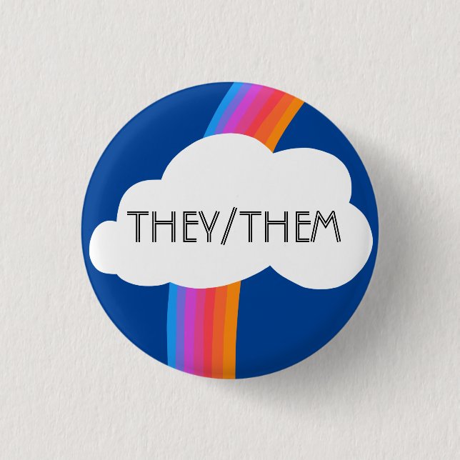 Sie/sie Pronouns farbenfrohe Regenbogenwolke Button (Vorderseite)