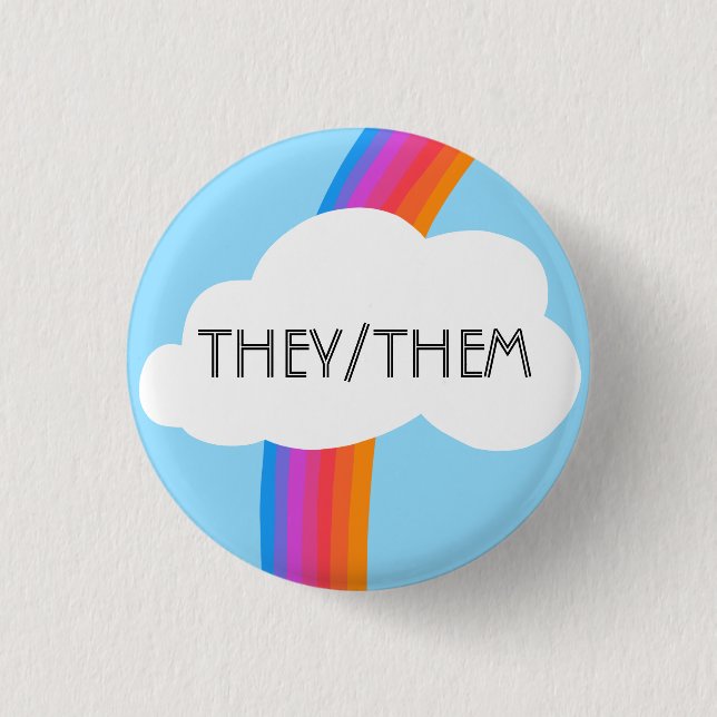 Sie/sie Pronouns farbenfrohe Regenbogenwolke Button (Vorderseite)