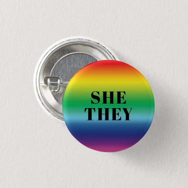 Sie, sie Pronouns Lgbtq Lgbt Pride Rainbow Colors Button (Vorne & Hinten)