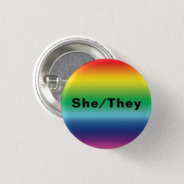 Sie, sie Pronouns Lgbtq Lgbt Pride Rainbow Colors Button (Vorne & Hinten)