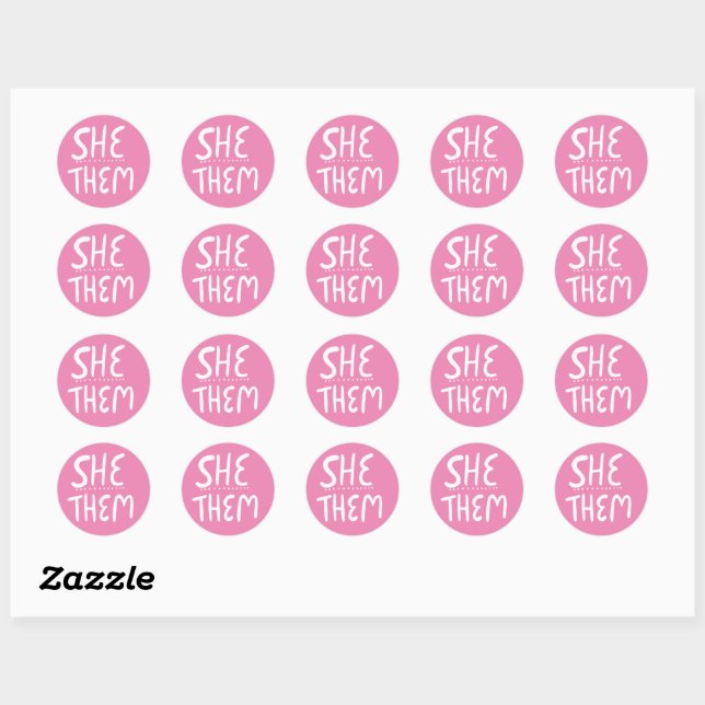 SIE / SIE Pronouns Pink Handschrift Set von Runder Aufkleber (Blatt)