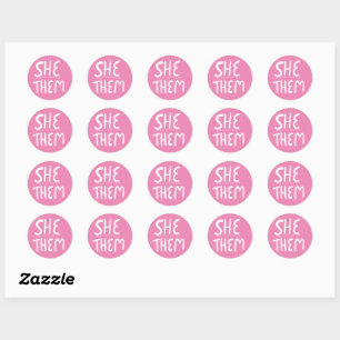 SIE / SIE Pronouns Pink Handschrift Set von Runder Aufkleber