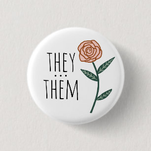 SIE/SIE Pronouns Pink Rose CUSTOM Button