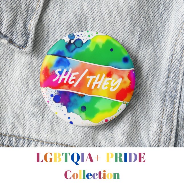 Sie/sie Pronouns Prix Watercolor Rainbow Button (Von Creator hochgeladen)