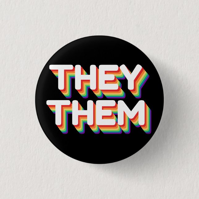 Sie/sie Pronouns Rainbow 3D Retro Button (Vorderseite)