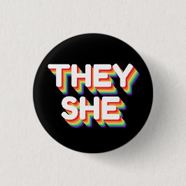 Sie/sie Pronouns Rainbow 3D Retro Button