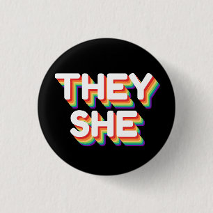 Sie/sie Pronouns Rainbow 3D Retro Button