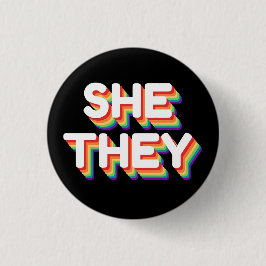 Sie/sie Pronouns Rainbow 3D Retro Button
