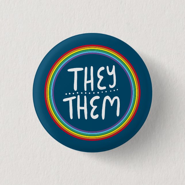 Sie/sie Pronouns Rainbow Handschrift Minimal Button (Vorderseite)