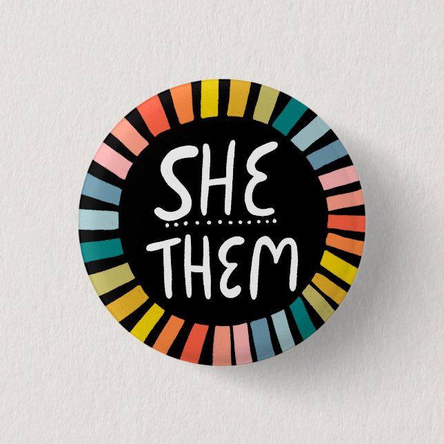 SIE / SIE Pronouns Rainbow Handschrift Stolz Button (Vorderseite)