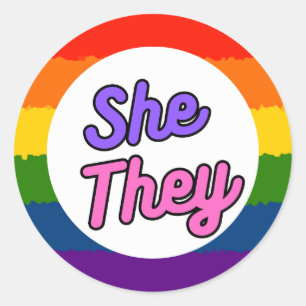 Sie sie Pronouns Rainbow Que Stickers