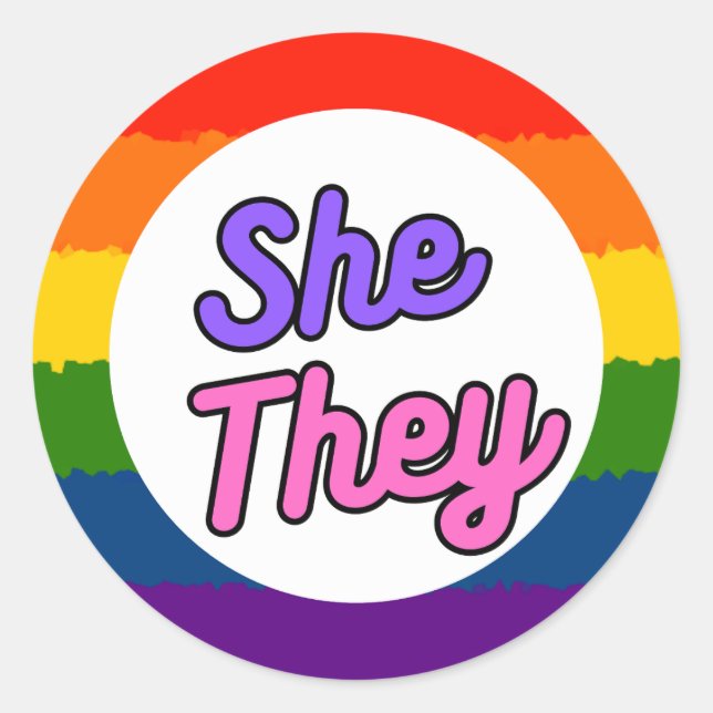 Sie sie Pronouns Rainbow Que Stickers (Vorderseite)