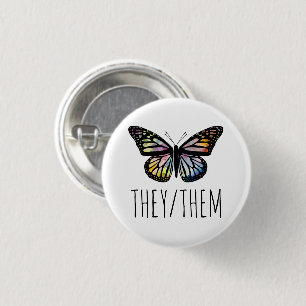 SIE/SIE Pronouns Wasserfarbenschmetterling  Button