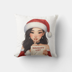 Sie sind auf meiner Naughty List Asian Mrs. Clause Kissen