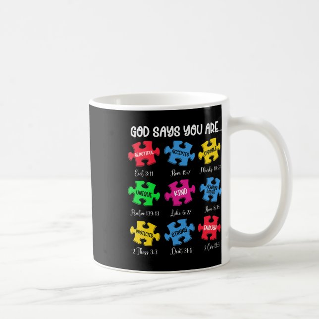 Sie sind Autismus Bewusstsein Puzzle Bible Verses  Kaffeetasse (Rechts)