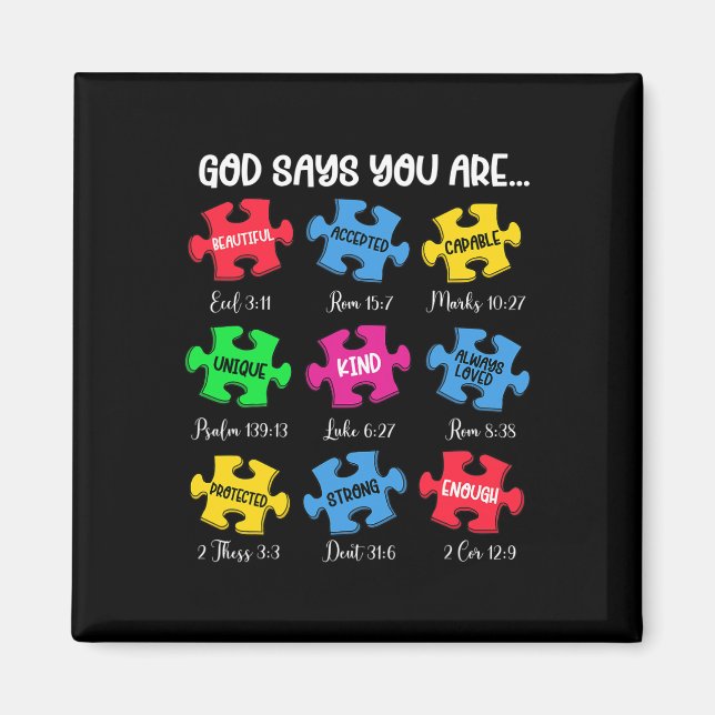 Sie sind Autismus Bewusstsein Puzzle Bible Verses  Magnet (Vorne)