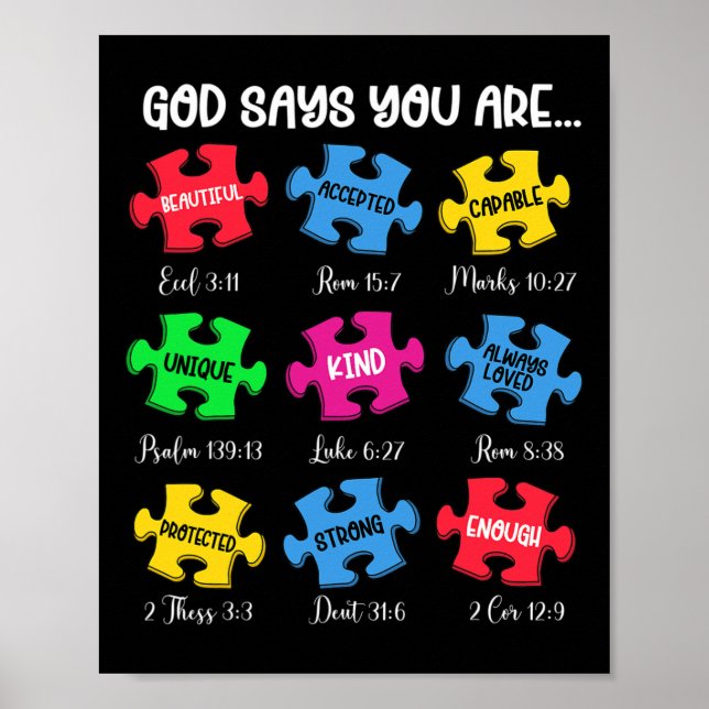 Sie sind Autismus Bewusstsein Puzzle Bible Verses  Poster (Vorne)