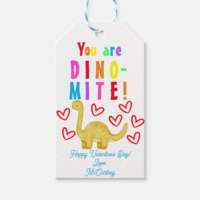 Sie sind DINO-mite Kids Valentine's Geschenkmarke Geschenkanhänger (Vorderseite)