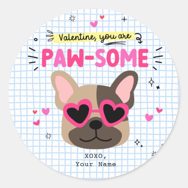 Sie sind ein paw-some Hund Pun Kids Klasse Valenti Runder Aufkleber (Vorderseite)