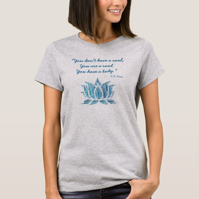 "Sie sind ein Soul" Lotos-Blumen-Wort-Wolken-Blues T-Shirt (Vorderseite)