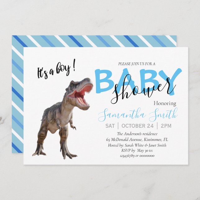 Sie sind eingeladen Baby Shower Boy Dinosaurier Ankündigung (Vorne/Hinten)