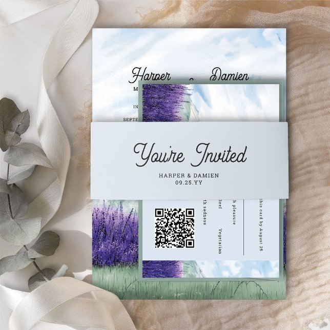 Sie sind eingeladen einfache, moderne Blue Wedding Einladungsbanderole (Wedding Invitation Belly Band from my Mountain Lavender Wedding Collection)