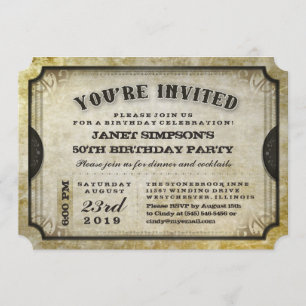 Sie sind eingeladen Gold Antique Ticket zum Geburt Einladung