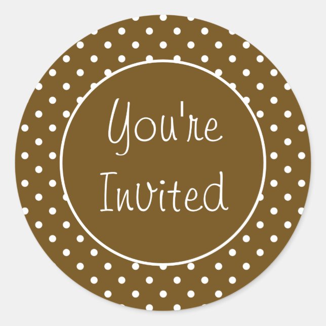 Sie sind eingeladen Kupfer Polka Dot Umschlag Aufk Runder Aufkleber (Vorderseite)