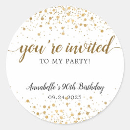 Sie sind eingeladen Party Gold Confetti Dots Gebur Runder Aufkleber