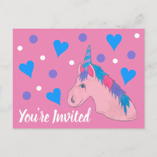 Sie sind eingeladen Pink Unicorn Magical Birthday Einladungspostkarte