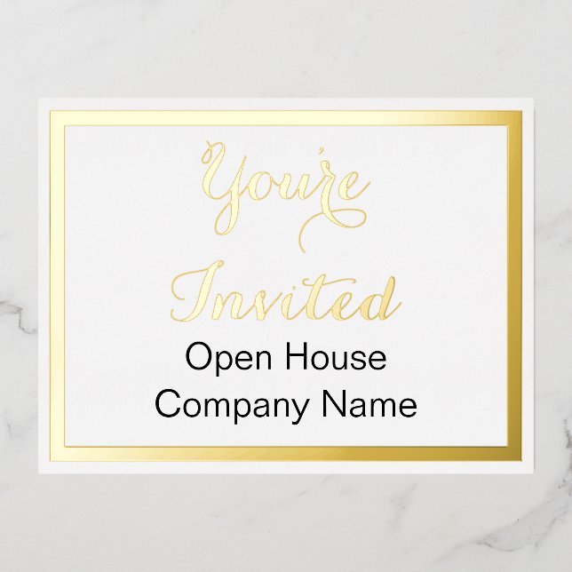 Sie sind eingeladen Schwarz-weiß- und Gold-Busines Folie Einladungspostkarte (Vorderseite)