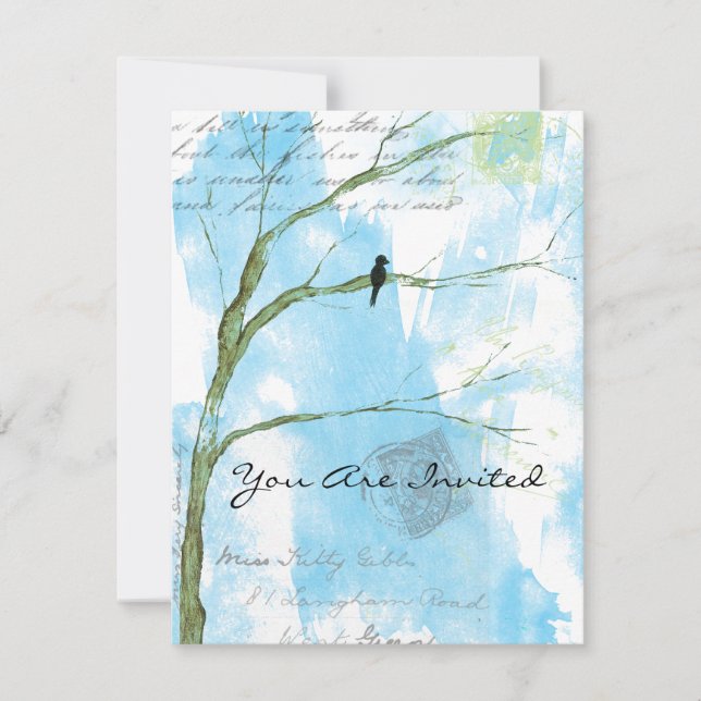 Sie sind eingeladener Vogel in der Baum-abstrakten Einladung (Vorderseite)