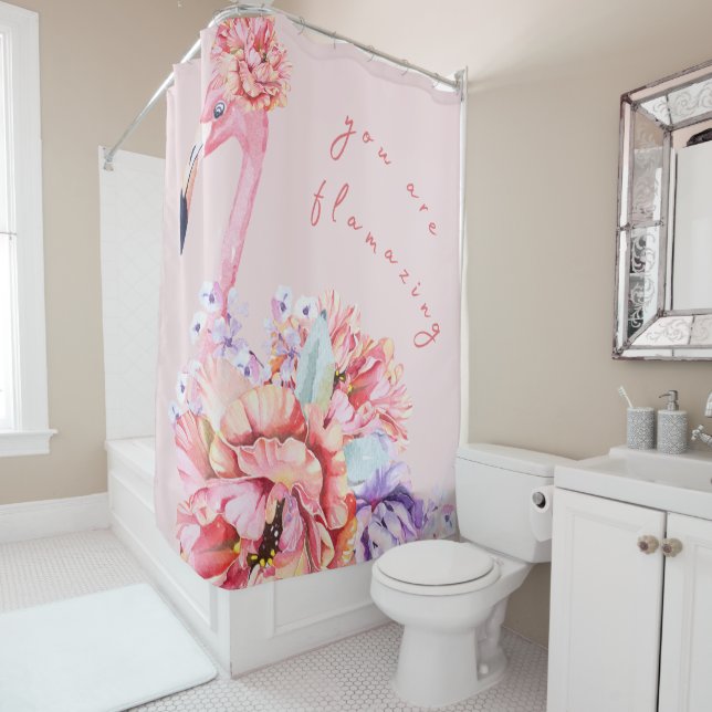 Sie sind fantastisch - florale Flamingo|Colour Bar Duschvorhang (Beispiel)