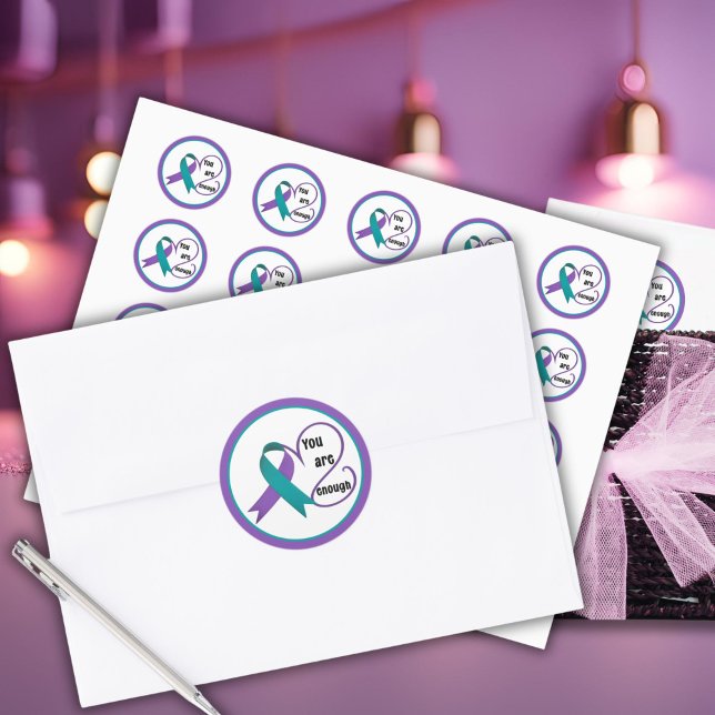 "Sie sind genug" Heilung Hoffnung Minimalistisches Runder Aufkleber ("You Are Enough" Stickers for Envelopes, Water Bottles, Love and Encouragement, Suicide Prevention)