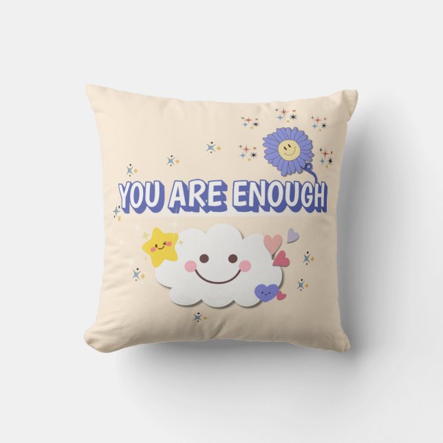 Sie sind genug - Whimsical Cloud & Blume Kissen (Vorderseite)