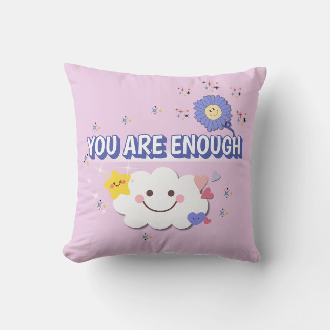 Sie sind genug - Whimsical Cloud & Blume Kissen (Vorderseite)