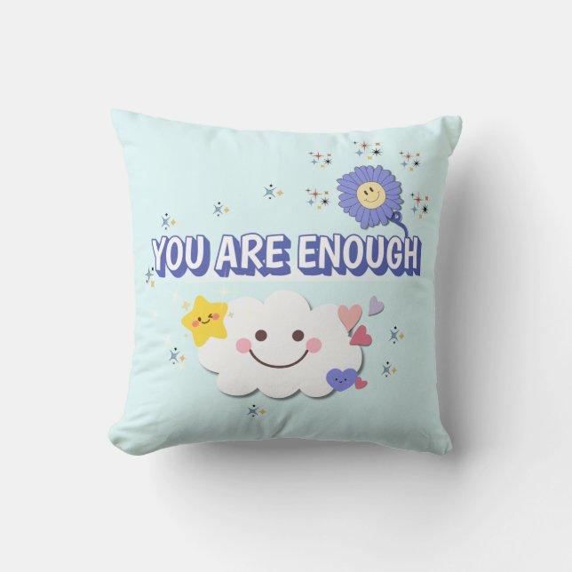 Sie sind genug - Whimsical Cloud & Blume Kissen (Vorderseite)