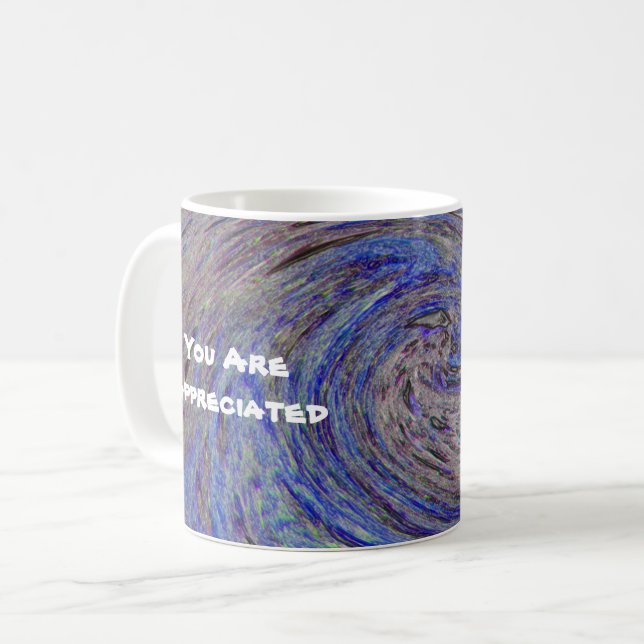 Sie sind geschätzt Blue Spiral Swirl Wertschätzung Kaffeetasse (Vorderseite Links)