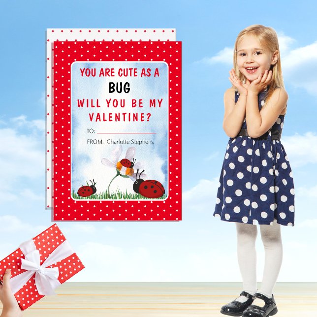 Sie sind Niedlich als bug Valentine's Day-Klassenz Einladung ("You Are Cute As A Bug Will You Be My Valentine?"  Kid's Valentine's Day Classroom Card)