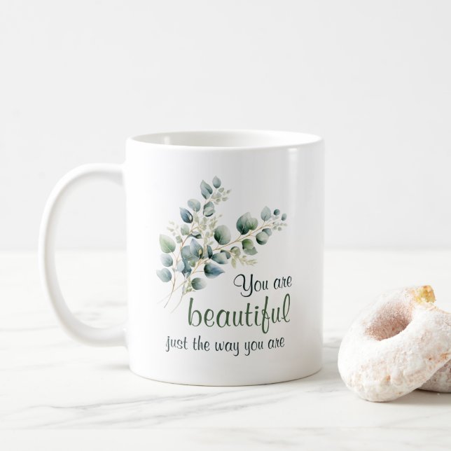 Sie sind schöne Eukalyptus-Blätter in Wasserfarbe Kaffeetasse (Mit Donut)