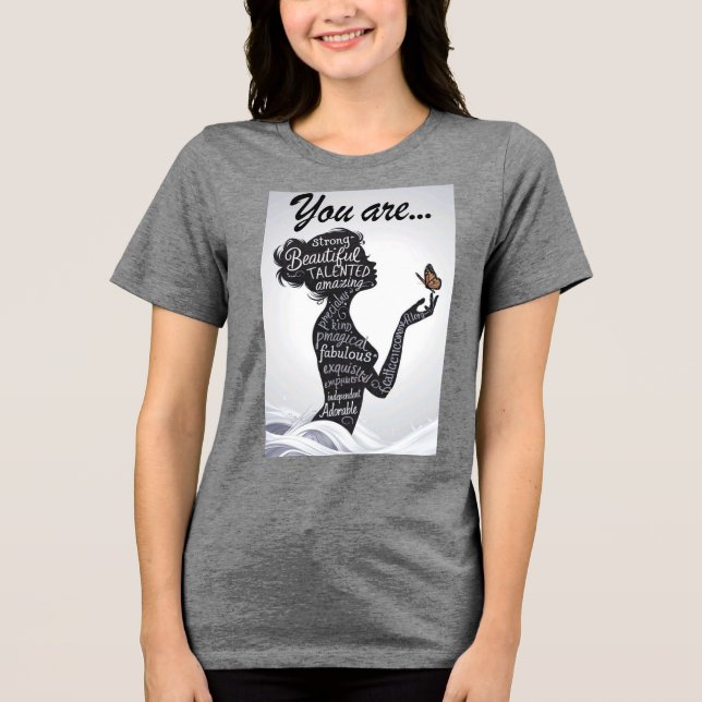 Sie Sind Starke Schöne Frau Silhouette Typograp Tri-Blend Shirt (Vorderseite)